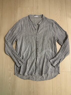 Blue Gray Long Sleeve 100% Linen Button Down Shirt